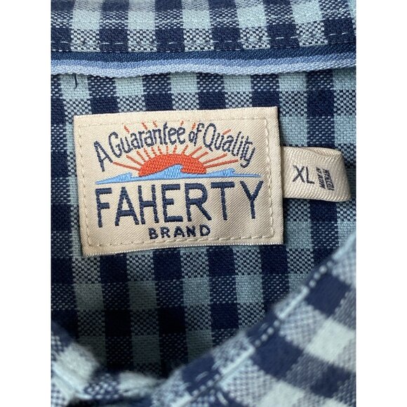 Faherty Stretch Oxford Shirt Mens XL Ocean Teal Gingham Button Down Casual Check - Picture 3 of 16